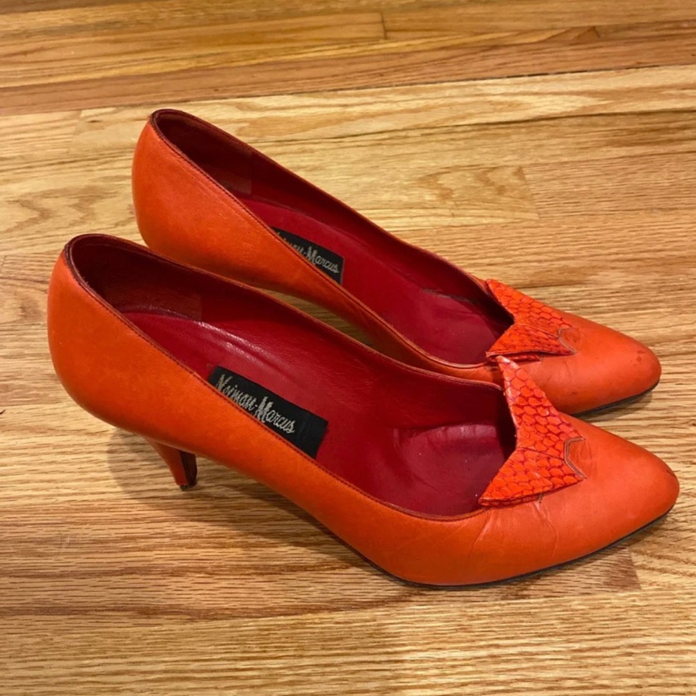Vintage Red Orange Leather Neiman Marcus Heels